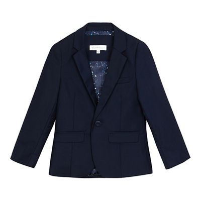 Boys' navy suit jacket with galaxy print lining